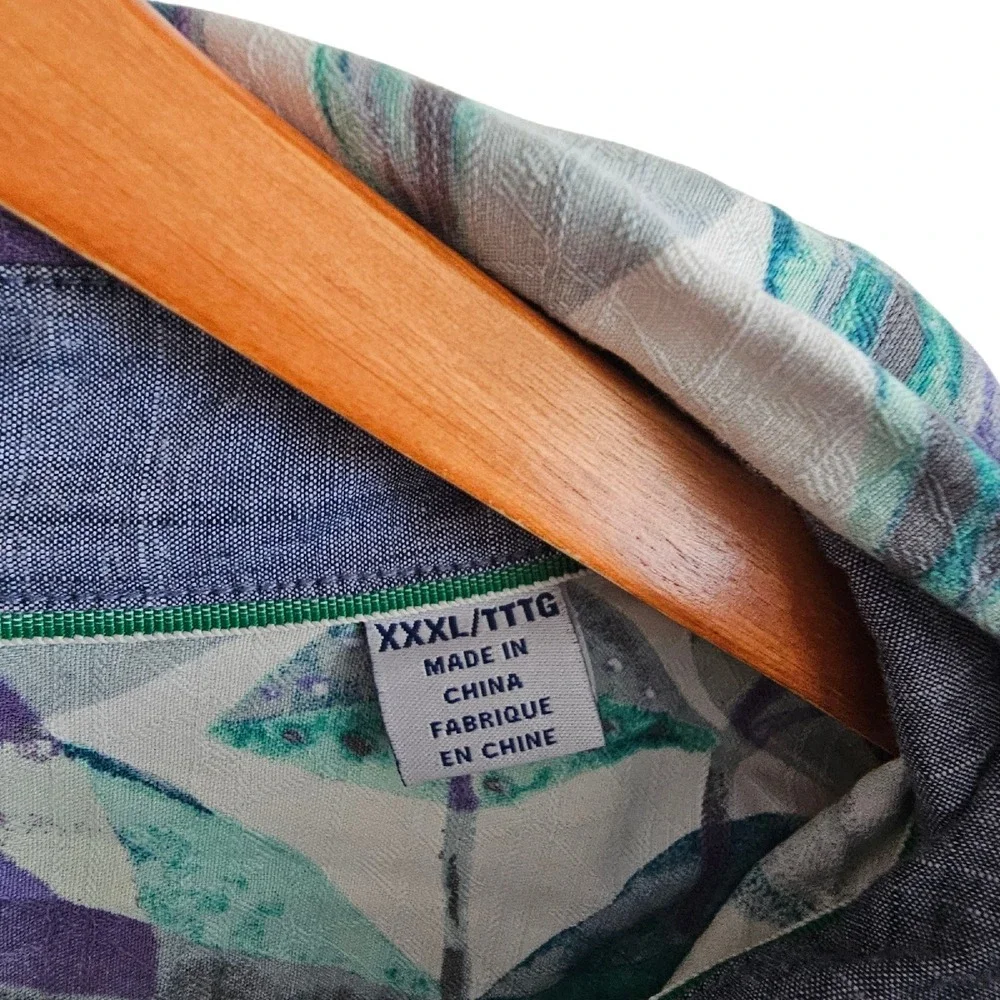 Tommy Bahama Silk Button Up Tropical Leaf Print Camp Shirt Plus‎ Size 3XL 3X